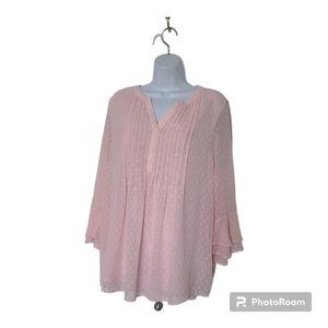 EUC🌞 Charter Club 3/4-Sleeve Pale Pink Texture Pintuck V-neck Top